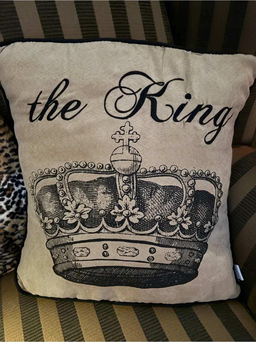GANZ King and Queen Crown Throw Pillows in Cream and Black / NEW